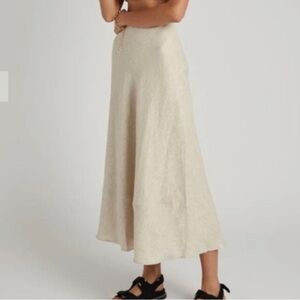 DISSH Womens natural tan 100% linen lined slip midi skirt 10 NEW